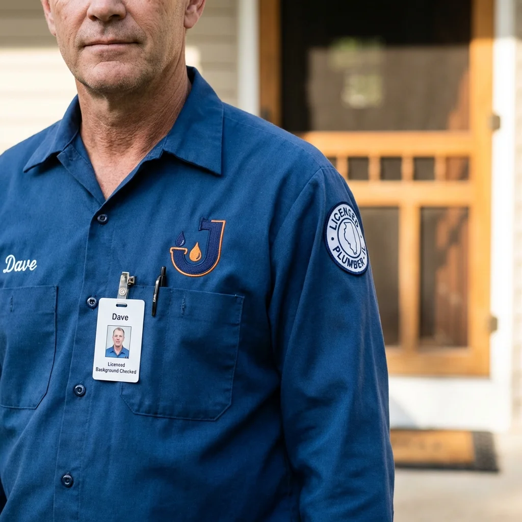 Licensed plumber showing ID badge in South Pekin, IL