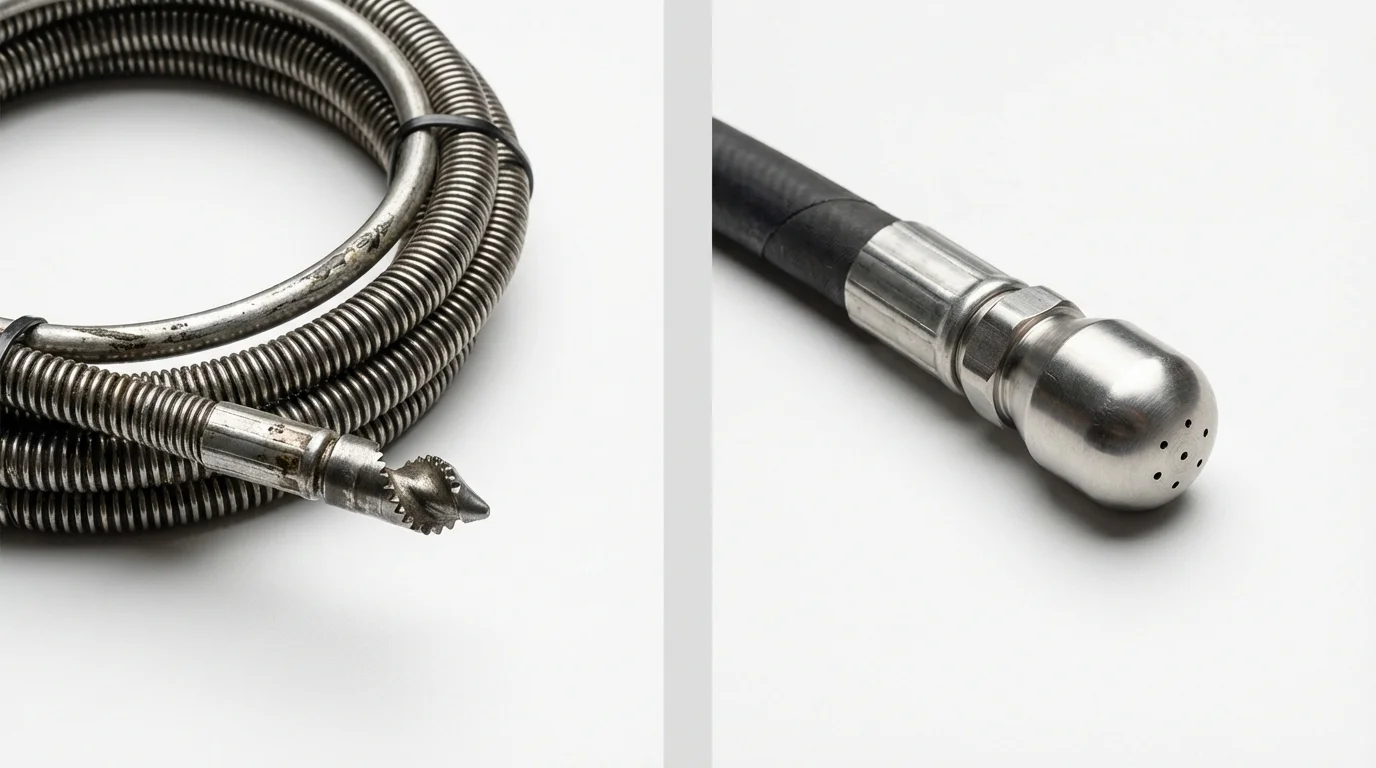Drain snake cable and hydro jetting nozzle used for drain cleaning in South Pekin, IL