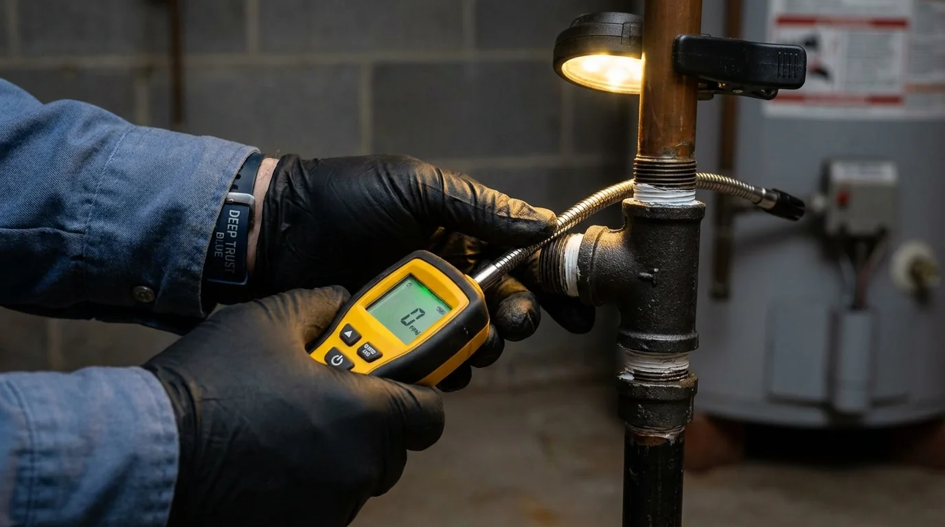 Gas leak detection with electronic sniffer by Johns Plumbing LLC in South Pekin