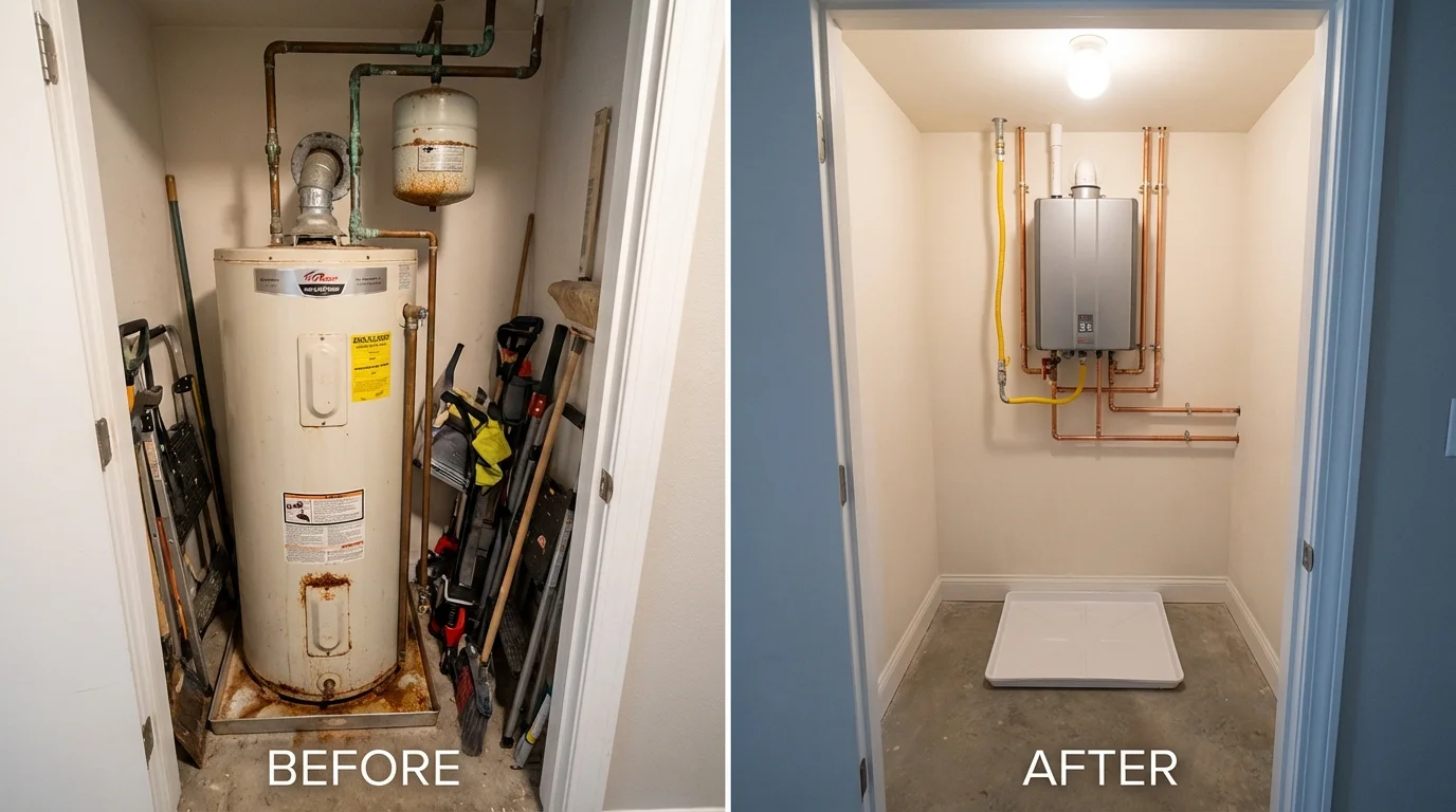 Tank water heater versus wall-mounted tankless unit comparison for South Pekin, IL homeowners