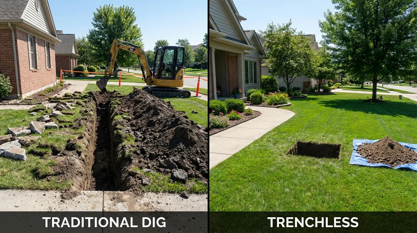 Trenchless sewer repair with minimal yard damage versus traditional excavation in South Pekin, IL